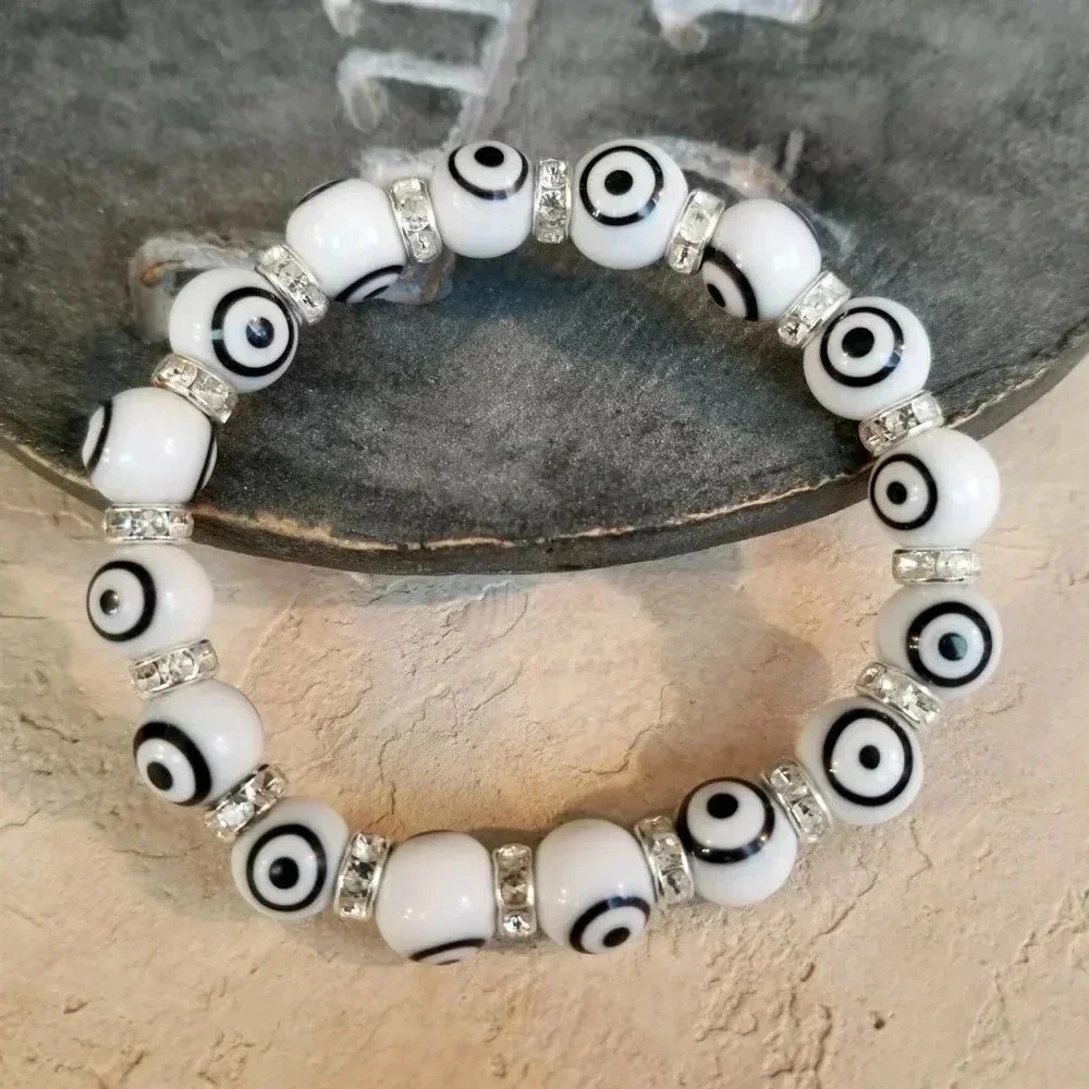 Evil Eye Turkish Stretch Bracelet White Black